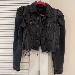NEW Charcoal Distressed Denim Cropped Jacket